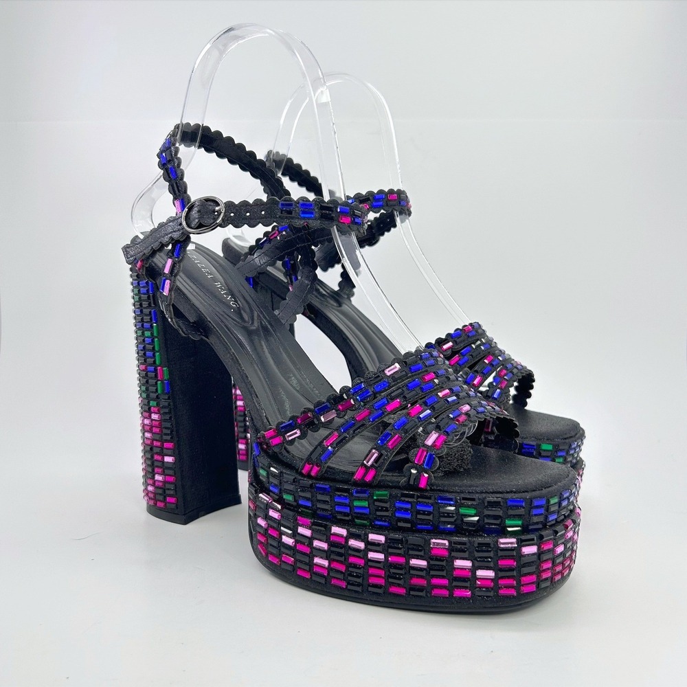 Azalea Wang Birch Rhinestone Platform Heels 10 Black Embellished Y2K Party NWOB